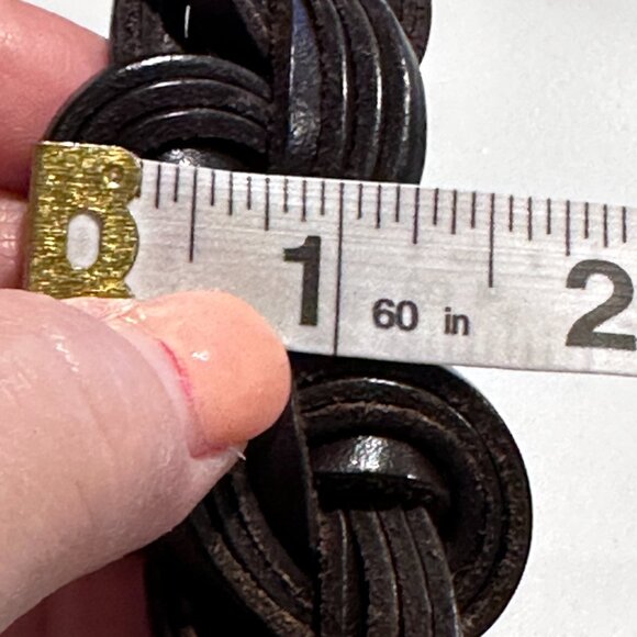 Leather Brown Hip Belt Boho Southwest Braided Swirl Brass Tone Hook Close Unique - Picture 7 of 8